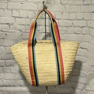 Panama Jack straw tote with multi colored strap